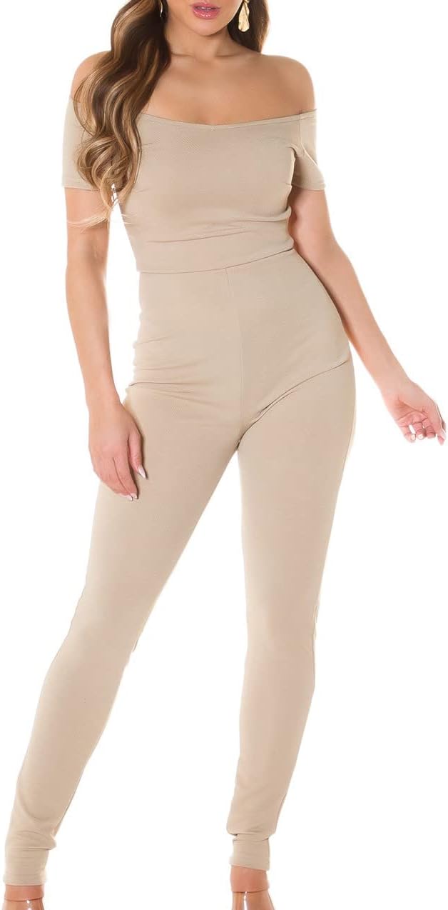 Koucla Business Kurzarm Off Shoulder Maxi Overall M Beige, M Beige