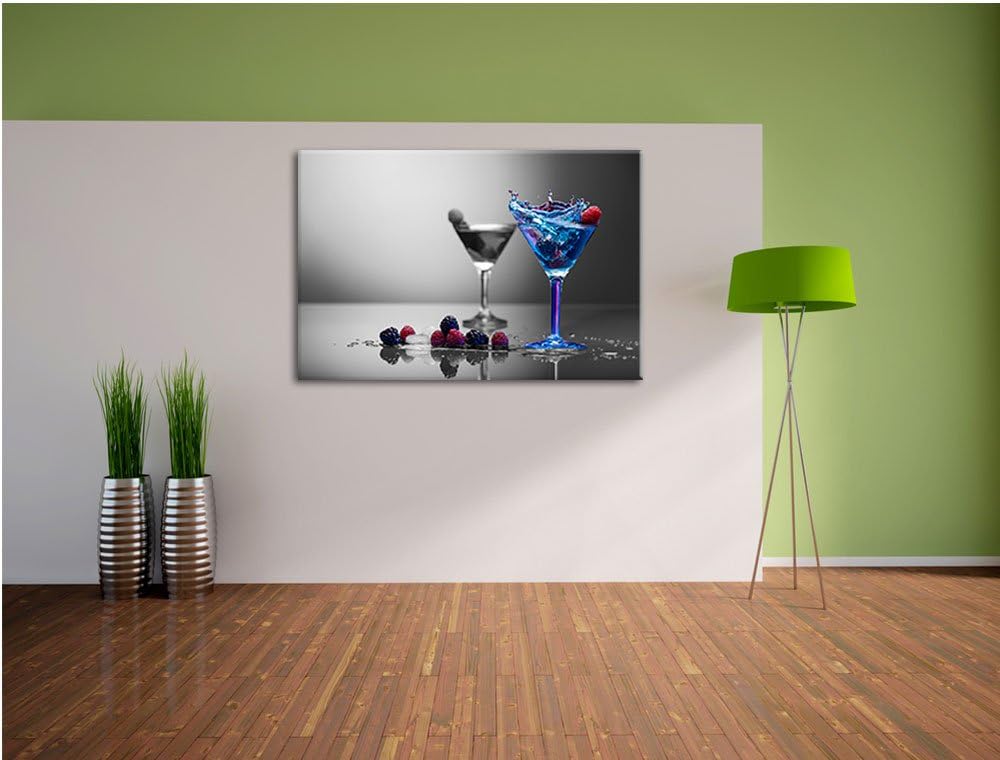 Blauer leckerer Cocktail schwarz/weiss Format: 100x70 auf Leinwand, XXL riesige Bilder fertig gerahm