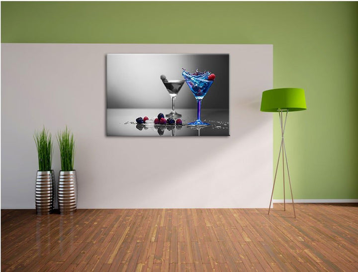 Blauer leckerer Cocktail schwarz/weiss Format: 100x70 auf Leinwand, XXL riesige Bilder fertig gerahm