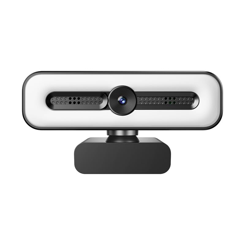4K UHD Ring Light Webcam for PC, 1080P Web Camera with Dual AI Noise-Cancelling Mics, Auto Light Cor