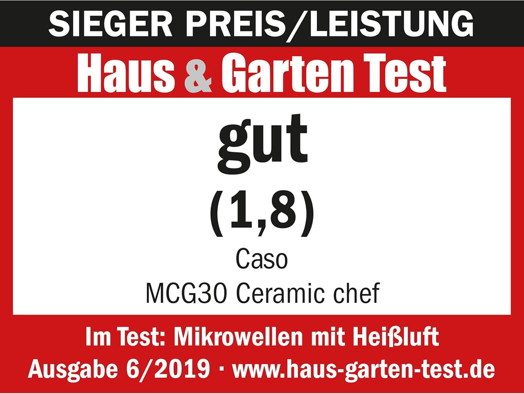 CASO | MCG30 Ceramic chef 3in1 Mikrowelle mit Grill + Heissluft 2100W |30L, Keramikboden, Grill-Rost