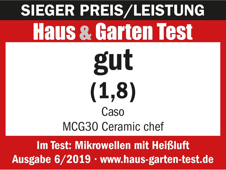 CASO | MCG30 Ceramic chef 3in1 Mikrowelle mit Grill + Heissluft 2100W |30L, Keramikboden, Grill-Rost