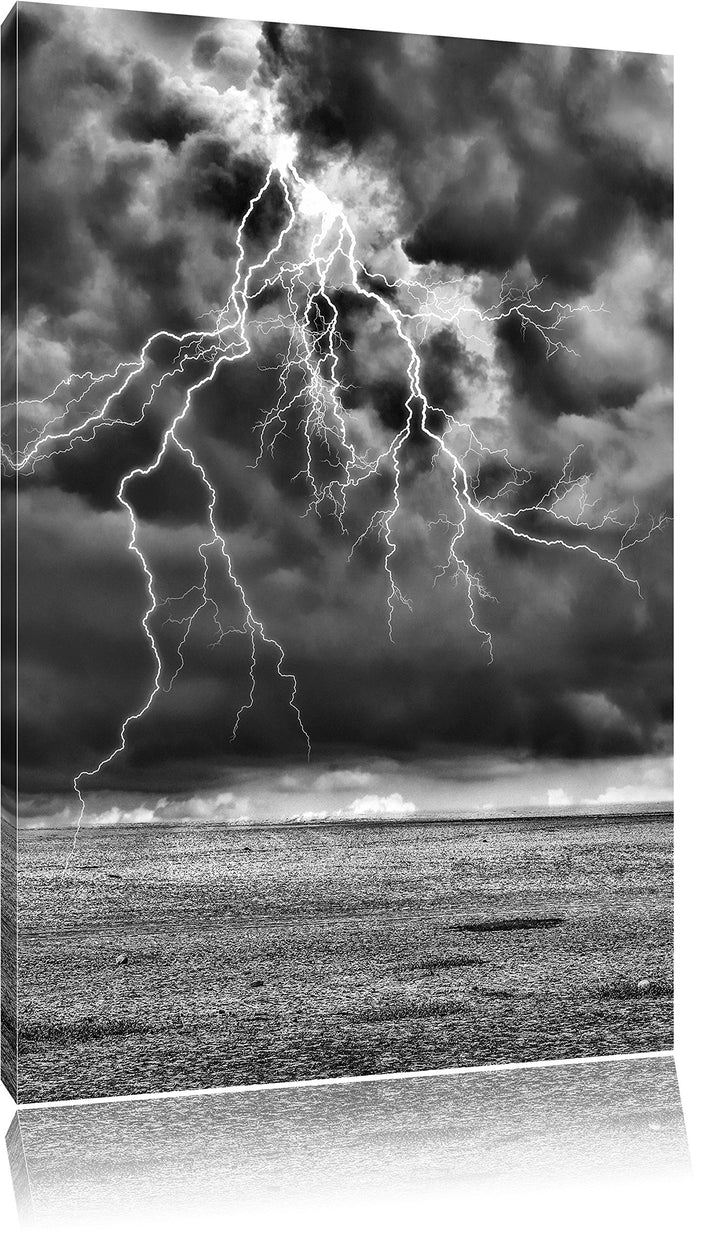 Pixxprint Gewitter über Meer als Leinwandbild/Grösse: 100x70 cm/Wandbild/Kunstdruck/fertig bespannt,