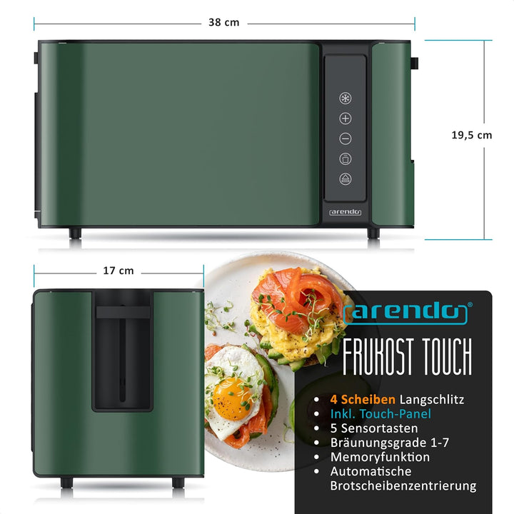 Arendo - Edelstahl Toaster Langschlitz 4 Scheiben- Touchscreen – Doppelwandgehäuse – 1500 W – Integr