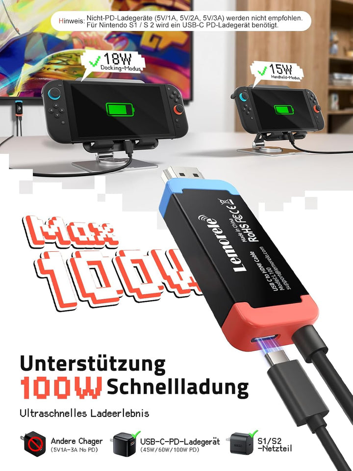 Lemorele USB-C auf HDMI Adapterkabel 1m, kompatibel mit Switch 2, 4K@60Hz, 1m