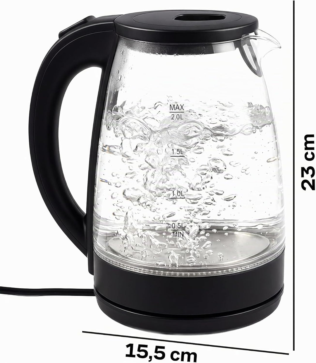 Retoo Glas Wasserkocher mit 1.7L 2200W, Blitzaufheizung, Blaue LED Innenbeleuchtung, 360° Basis, Aut