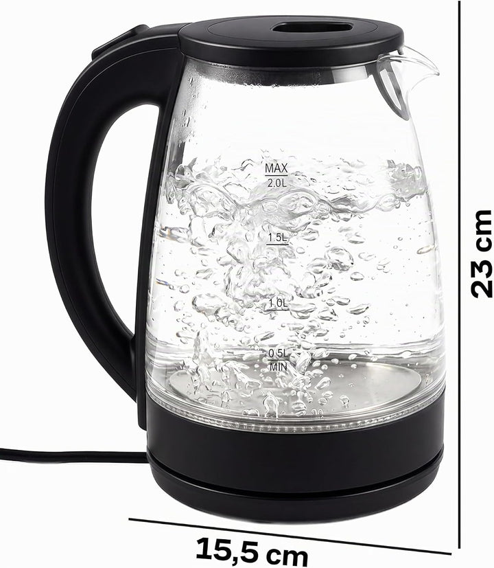 Retoo Glas Wasserkocher mit 1.7L 2200W, Blitzaufheizung, Blaue LED Innenbeleuchtung, 360° Basis, Aut