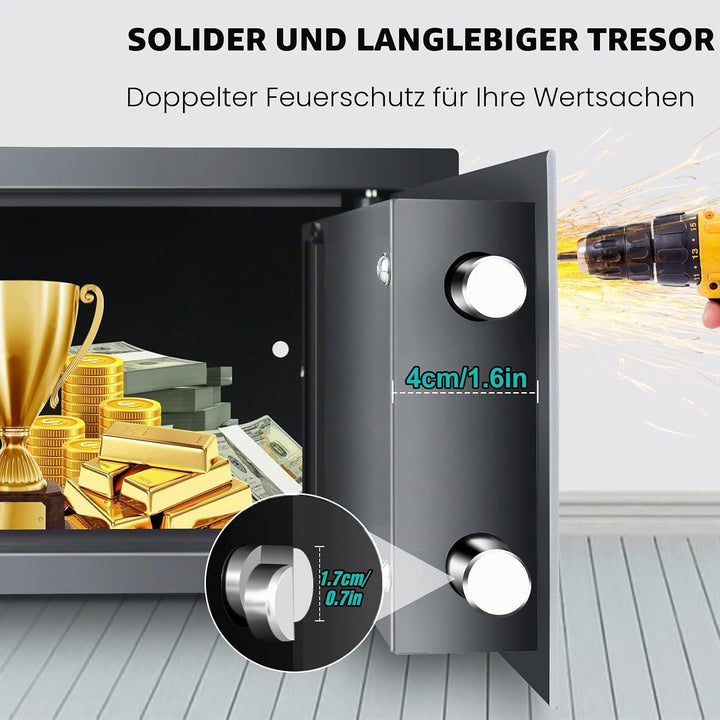 Safe Klein 31x20x20cm Feuerfest Zahlenschloss 2x Notschlüssel Digital Elektronischer Tresor Stahltre