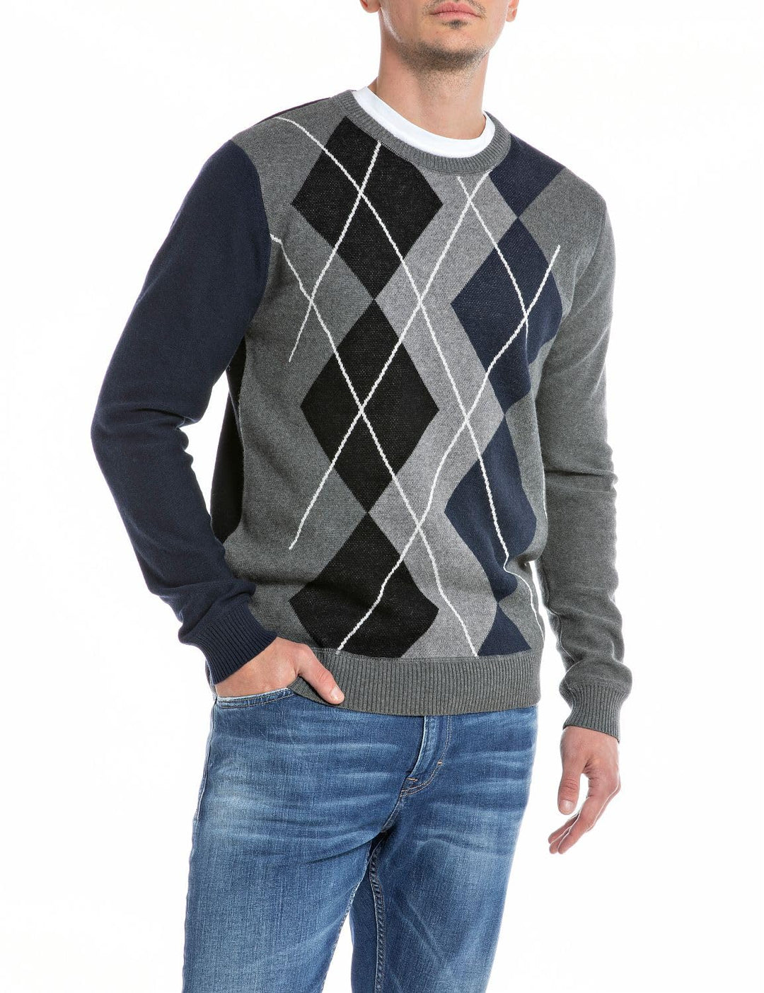 Replay Herren Pullover aus Baumwoll/Kaschmirmix, S