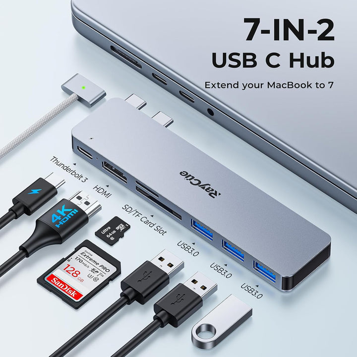 RayCue USB-C Hub HDMI für MacBook Pro/Air M1/M2 (2021-2023) – 4K HDMI Adapter, 3X USB-A 3.0, Thunder