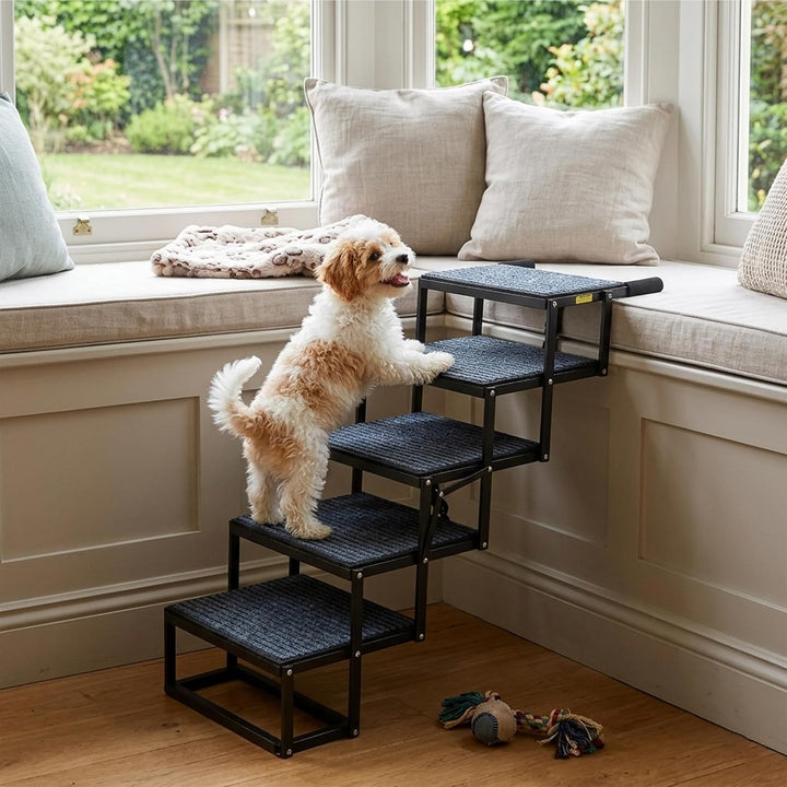 Thanaddo Hundetreppe Auto, 5-stufige Hundetreppe 80 cm für Grosse Hunde mit Teppich, Hunderampe Auto