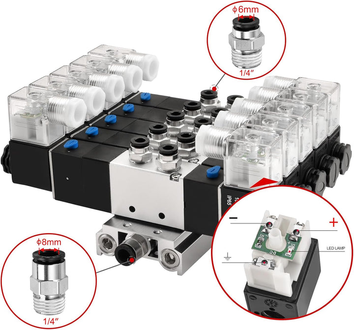 Heschen Elektrisches Pneumatisches 5 Magnetventil, 4V230C-08, 12 VDC, PT1/4, 5 Wege 3 Positionen, Kr