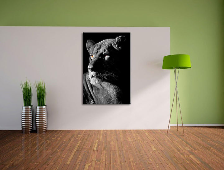 Dark prächtige Löwin schwarz/weiss Deluxe Format: 100x70 cm auf Leinwand, XXL riesige Bilder fertig