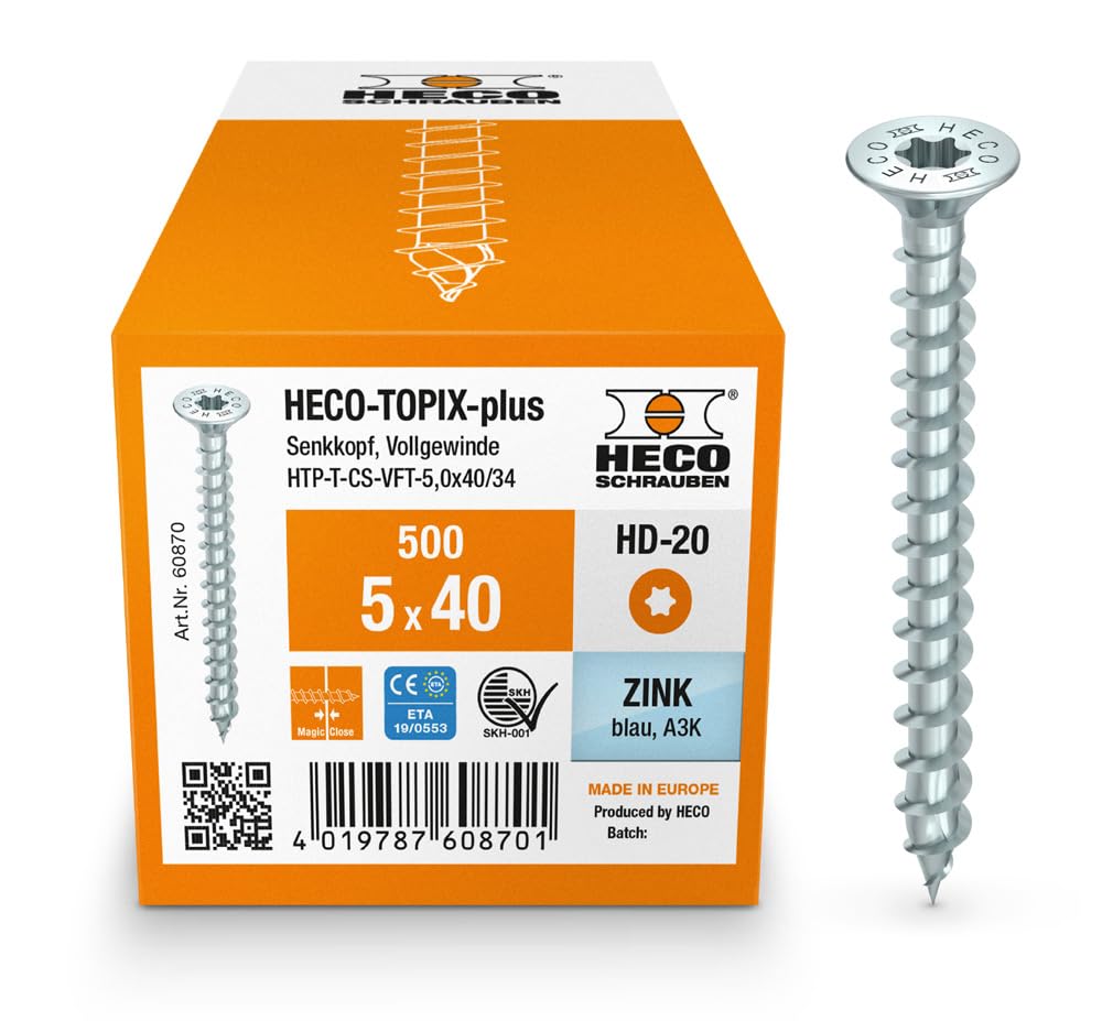 Heco 60870 TOPIX-Plus 5,0, verzinkt, 5.0X 40 5.0x 40 Vollgewinde Verzinkt, 5.0x 40 Vollgewinde Verzi