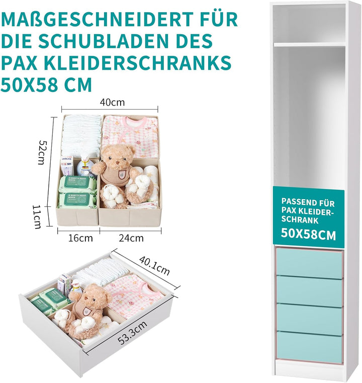 6er Set Schubladen Organizer kompatibel mit PAX Kleiderschrank 75x58 cm, Faltbar Stabil, Aufbewahrun