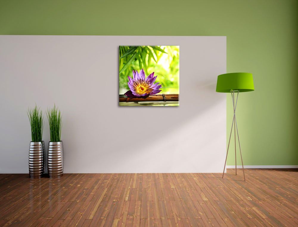 Pixxprint Seerose auf Bambus Wellness als Leinwandbild Quadratisch/Grösse: 70x70 / Wandbild/Kunstdru