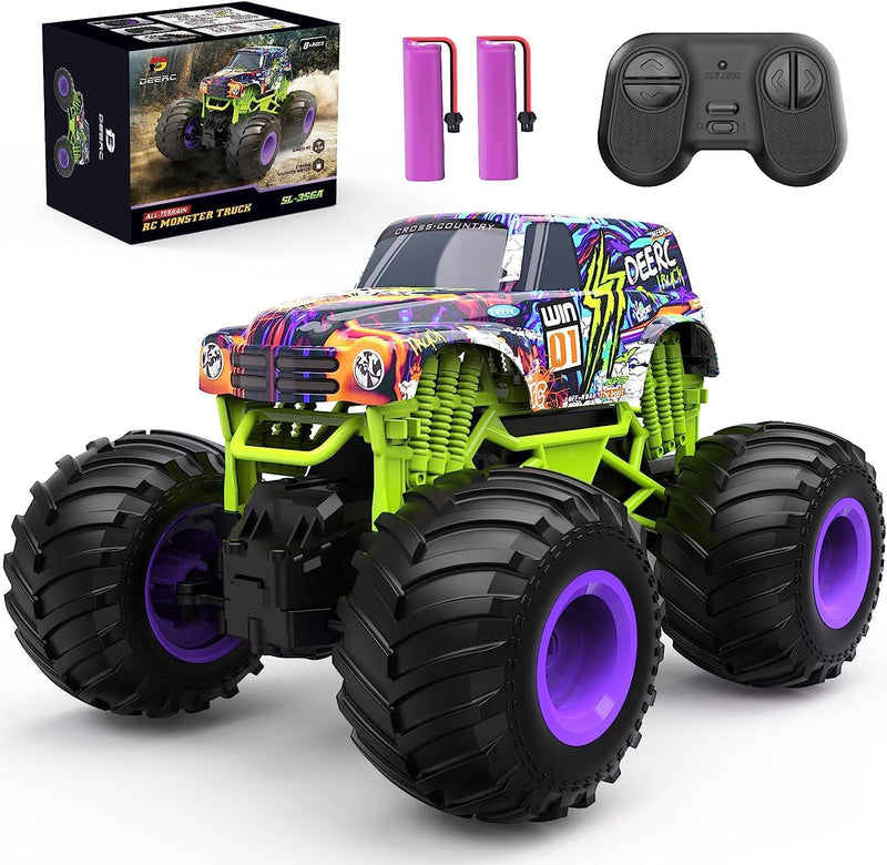 DEERC Ferngesteuertes Auto 1:16, Monster Trucks 2,4 GHz Off-Road Crawler mit Grossen Reifen, 2 Akkus