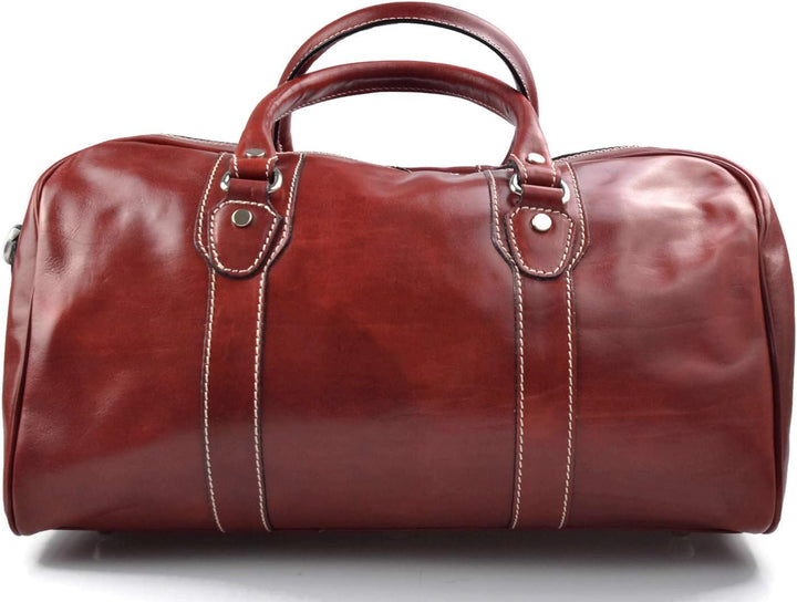 Leder reisetasche manner damen mit griffen schultertasche leder rot tasche made in Italy weekend tas