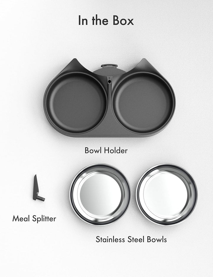 PETLIBRO Haustiernahrung Splitter mit Edelstahlnäpfen, Automatischer Katzenfutterspender für Zwei Ka