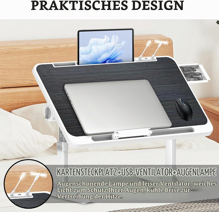 Soontrans Laptoptisch 60 x 40 cm, Laptop Tisch mit Schublade, Höhenverstellbar, 4 Winkelverstellbar,