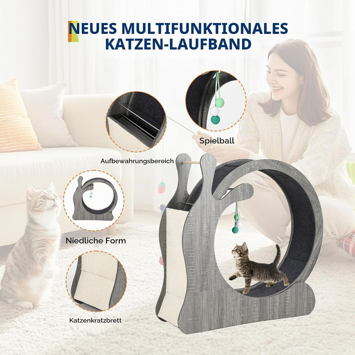 Katzenlaufrad XXL, 95cm Leise Katzen-Laufrad Mit Kratzbrett Und Spielbälle, Katzenrad-Trainingsgerät