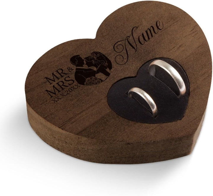 Hochzeit Ringkissen Herz Ringhalter individuell Namen 10 x 8,5 cm Kebony Holz - Mr & Mrs Kebony Holz
