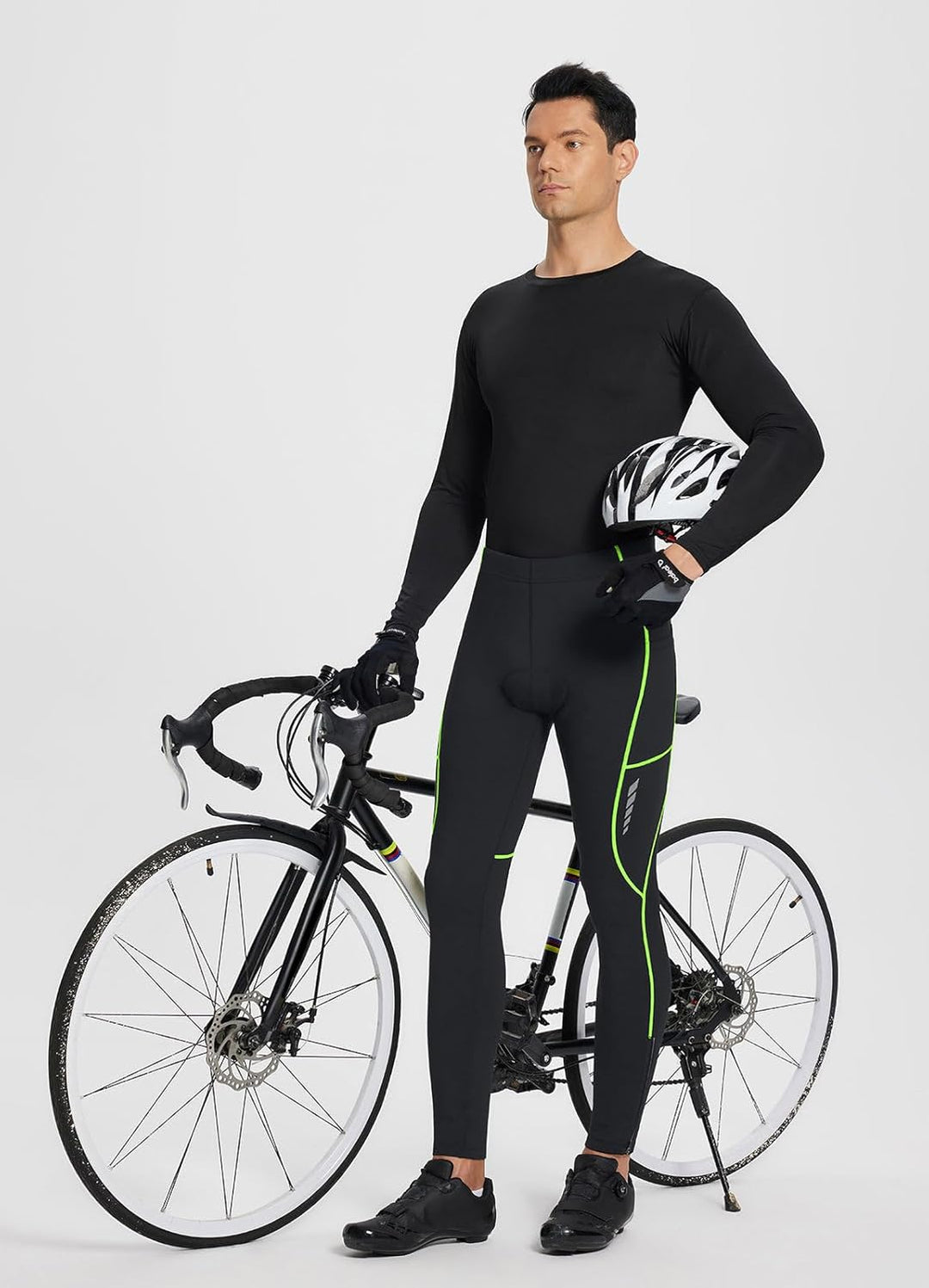 BALEAF Herren Fahrradhose lang 3D gepolsterte Leggings Radsport Lange Hosen Fleeced Flare Radhose La