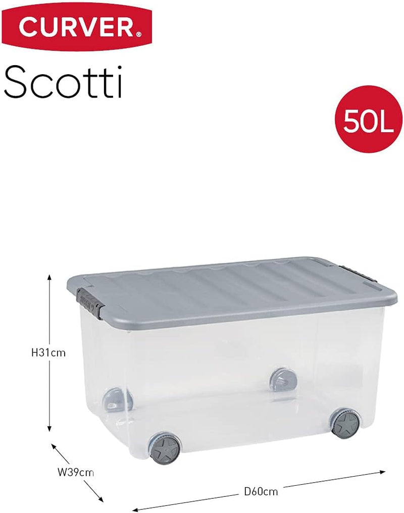 CURVER Allzweckbox Scotti 50l mit Rollen in transparent/grau, Plastik, 35 x 25 x 10 cm