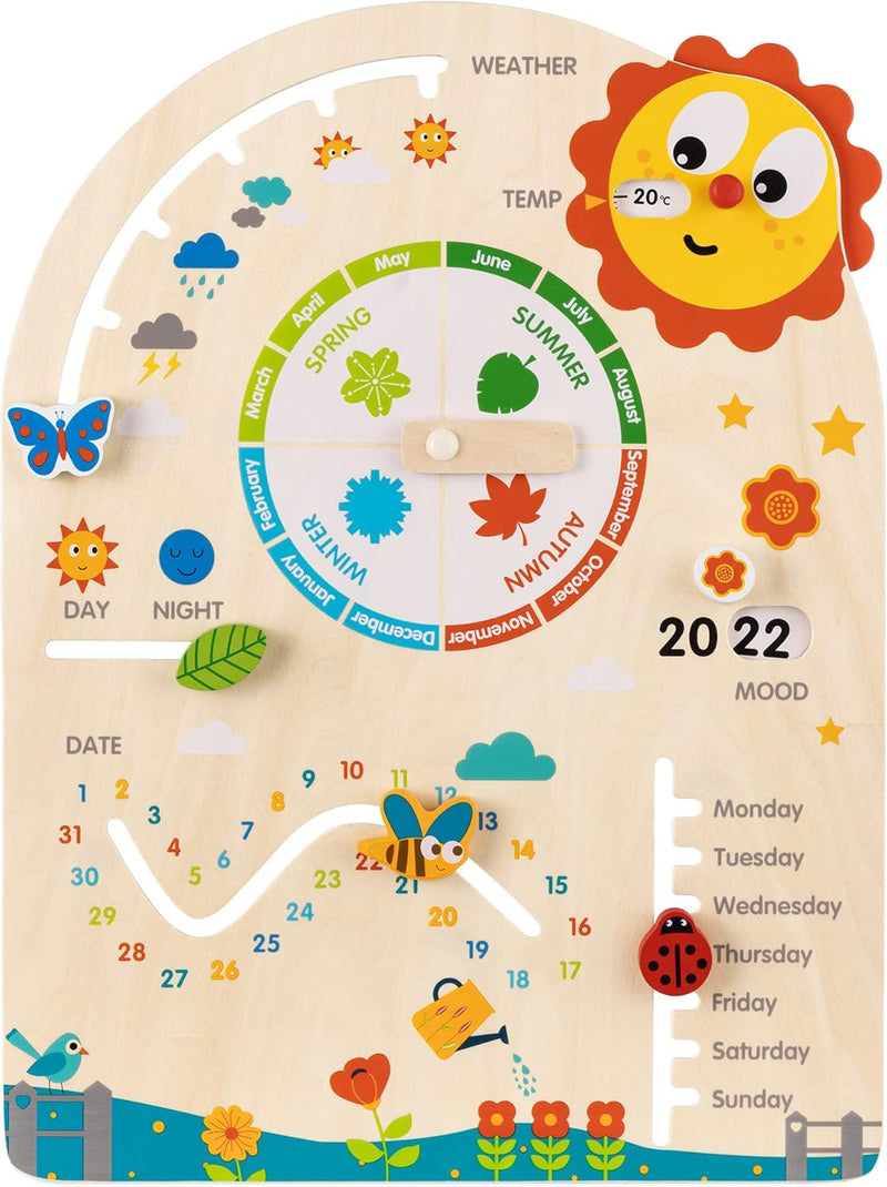 Navaris Holz Kalender Tafel für Kinder - Lerntafel Jahreszeiten Wetter Lernen - Kinderkalender Jahre