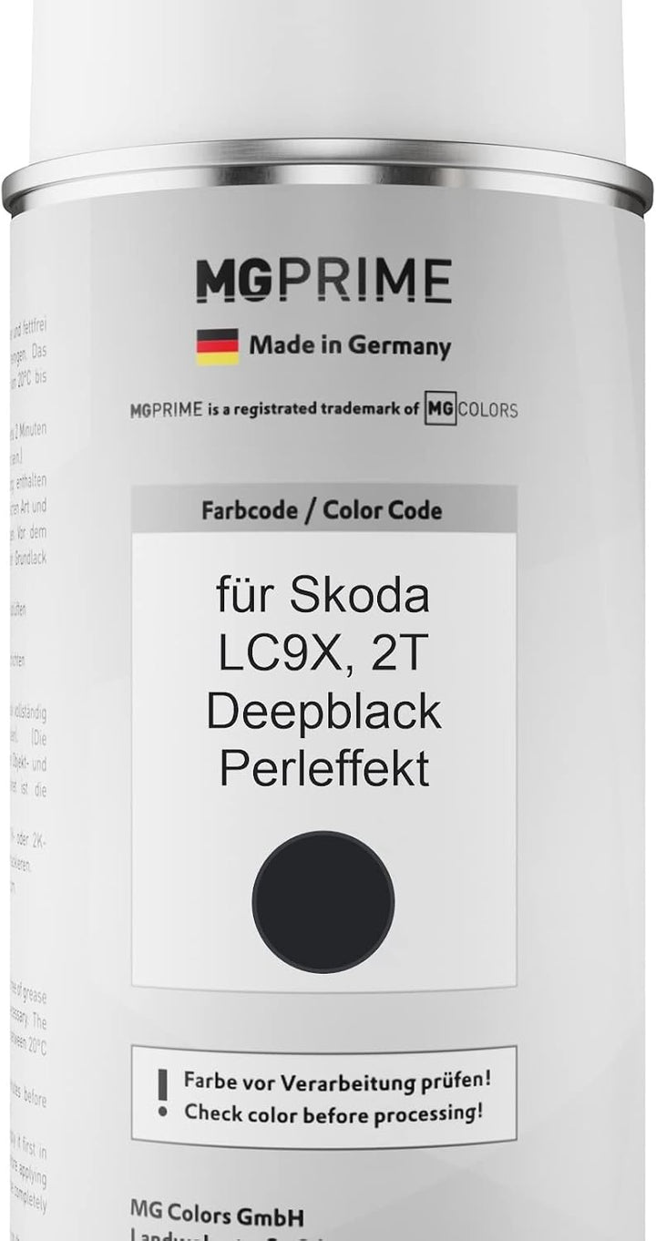 MG PRIME Autolack Spraydose für Skoda LC9X / 2T Deepblack Perleffekt +2K