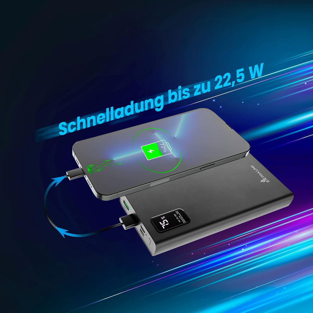 Powerbank 10000mAh Powerbank Schnellladefunktion bis zu 22,5W Power Bank USB C Robustes Gehäuse Lith