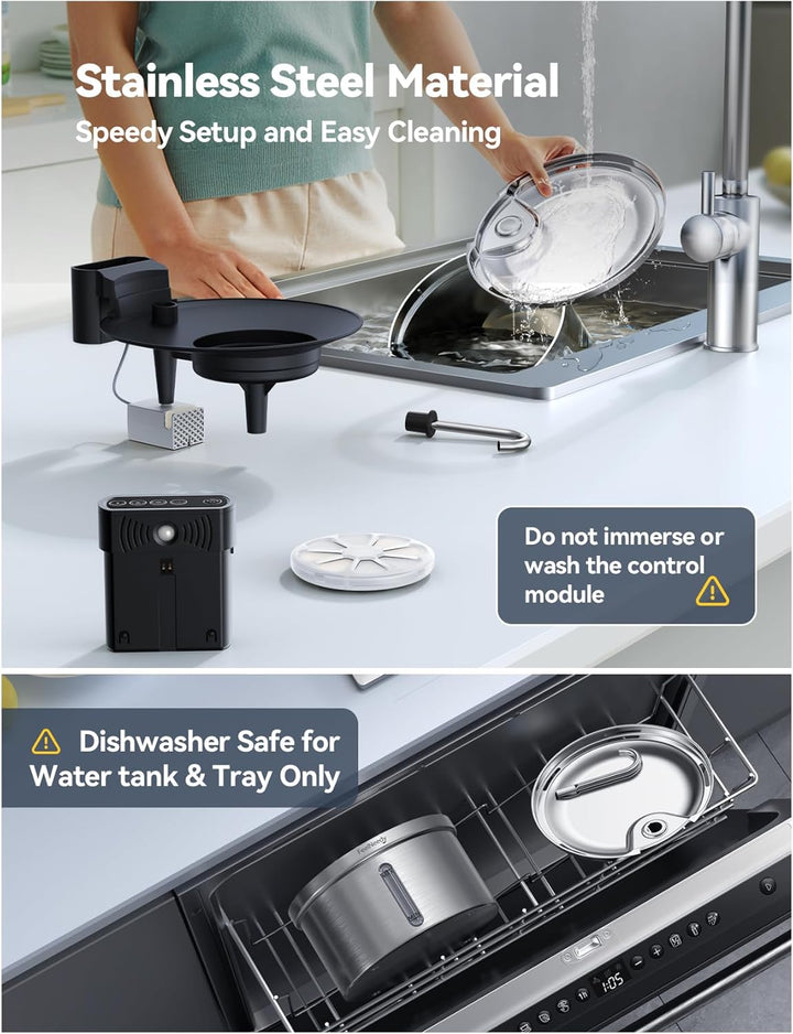 Kabelloser Katzenbrunnen Edelstahl mit Bewegungsmelder [Wasser-und Batterietrennung] FEELNEEDY Batte