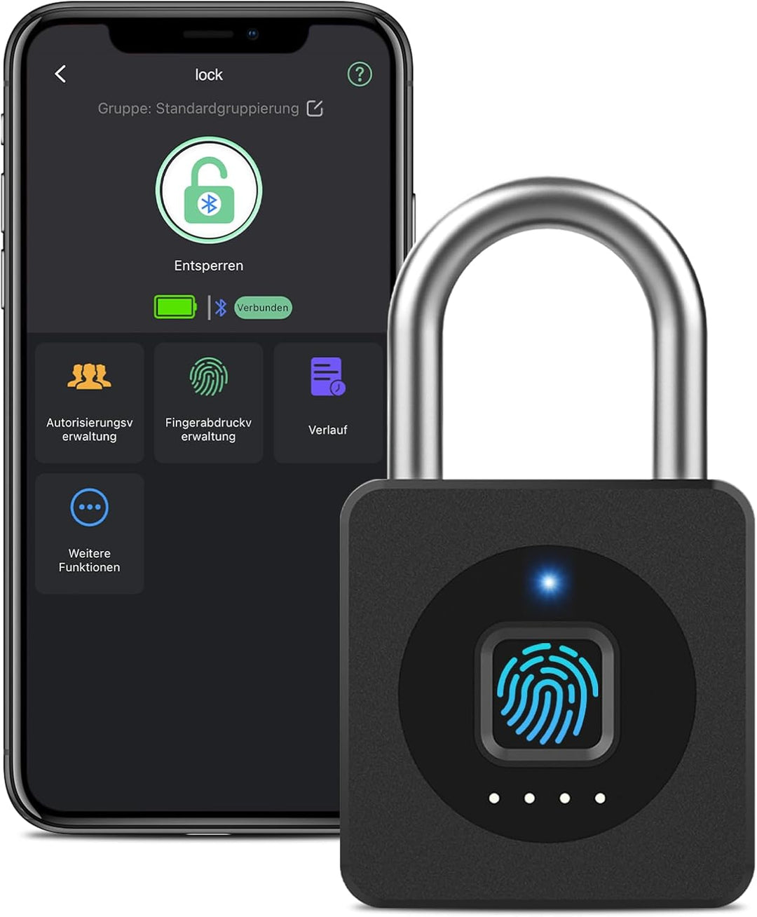Vorhängeschloss Fingerabdruck, Eseesmart Schloss Fingerabdruck, Bluetooth Fingerabdruck IOS Watch, W