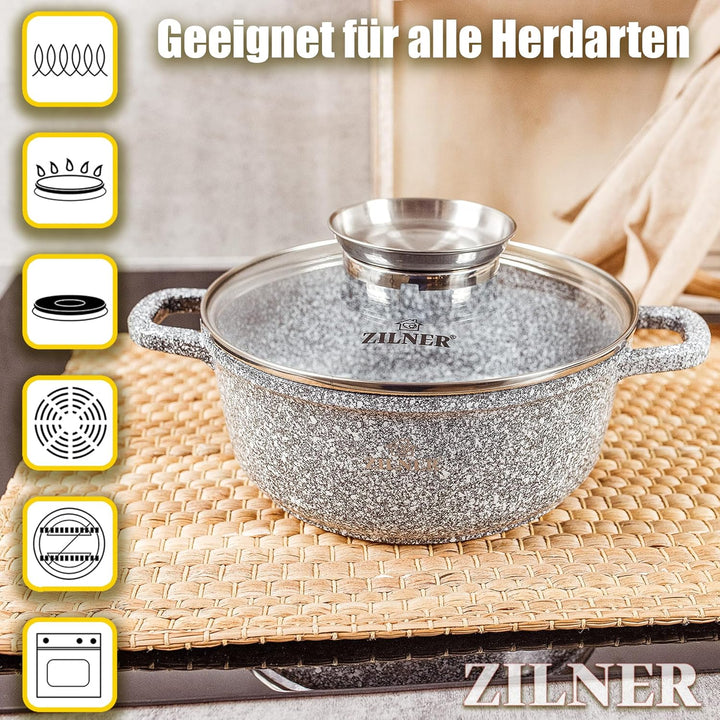 Kochtopf Set Induktion 10-Teilig - Topfset mit Glasdeckel - Töpfe für alle herdarten - 5x Kochtöpfe