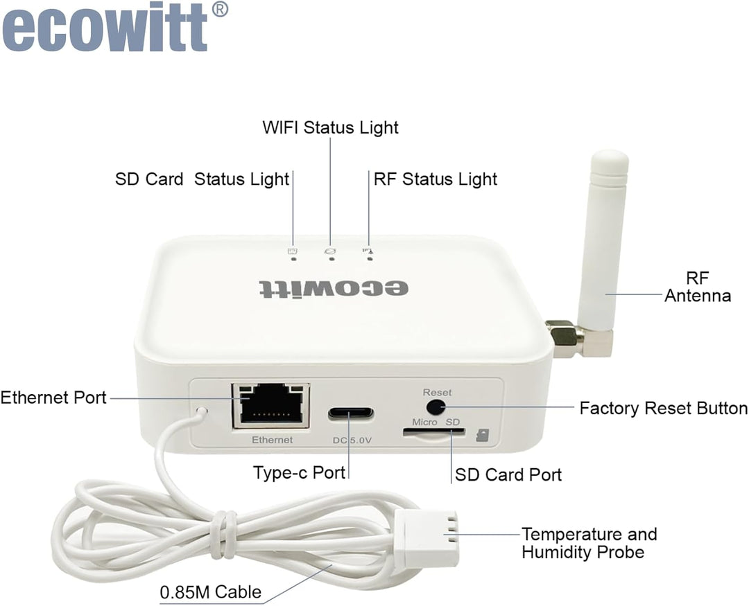 ECOWITT Bodenfeuchtesensor WH51+ Gateway GW3000 mit integrierten 3-in-1-Sensoren, Bodenfeuchtemessge