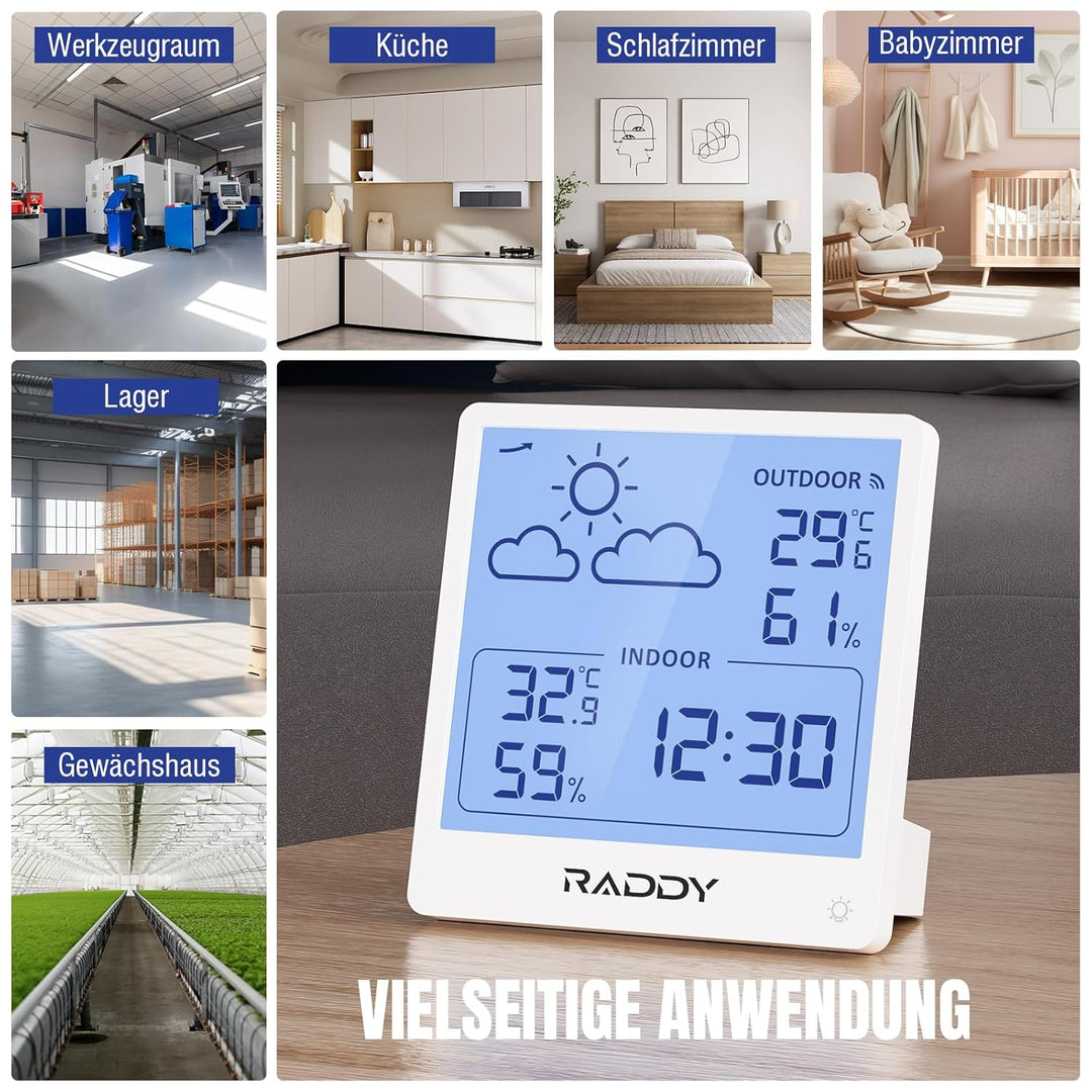 Raddy WF-50 Wetterstation Funk innen und aussen, batteriebetriebener Temperatur- und Luftfeuchtigkei