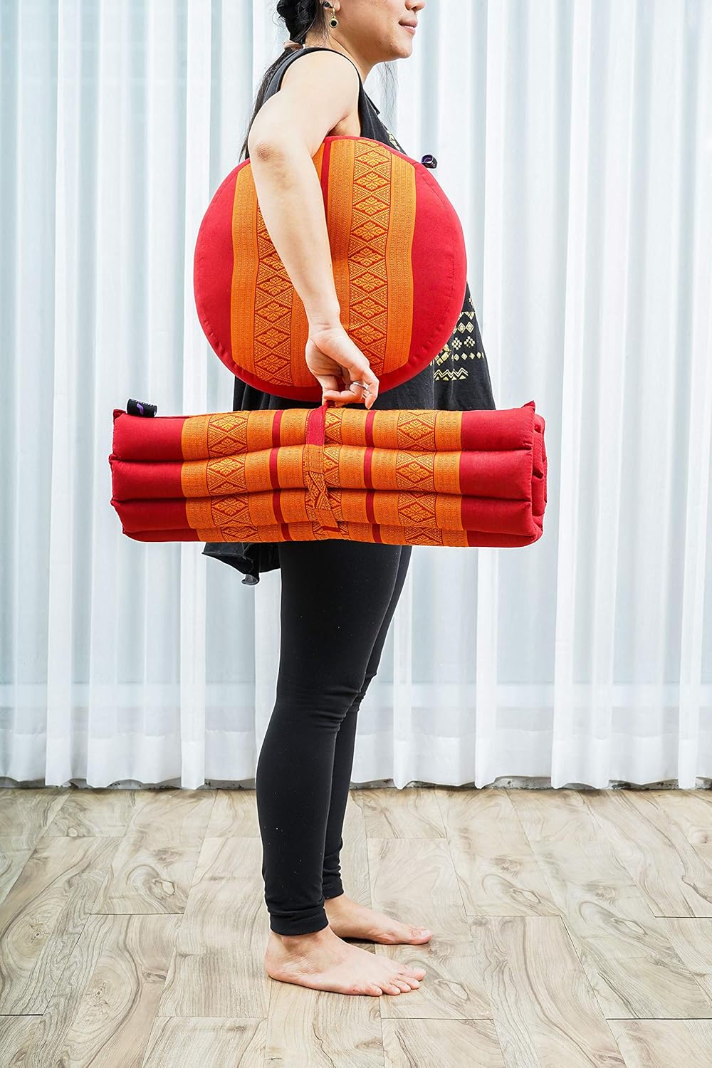 Leewadee Meditationsset Yogaset aus Meditationskissen Zafu und Kleiner rollbarer Sitzmatte Zabuton Ö