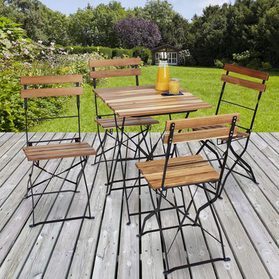 Relaxdays Gartenstuhl 4er Set, klappbar, Metall, Naturholz, ohne Armlehnen, H x B x T: 84 x 42 x 44