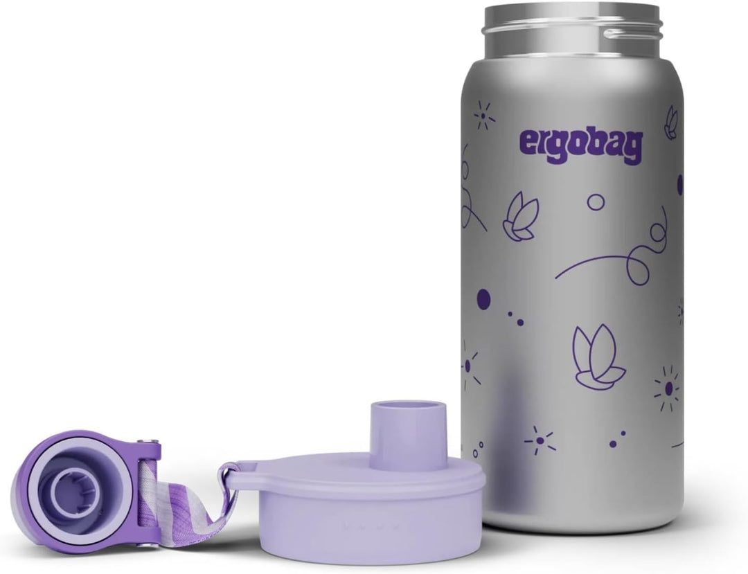 ergobag Edelstahl Trinkflasche Schmetterling - Lila | 500 ml Fassungsvermögen mit verschiedenen Moti