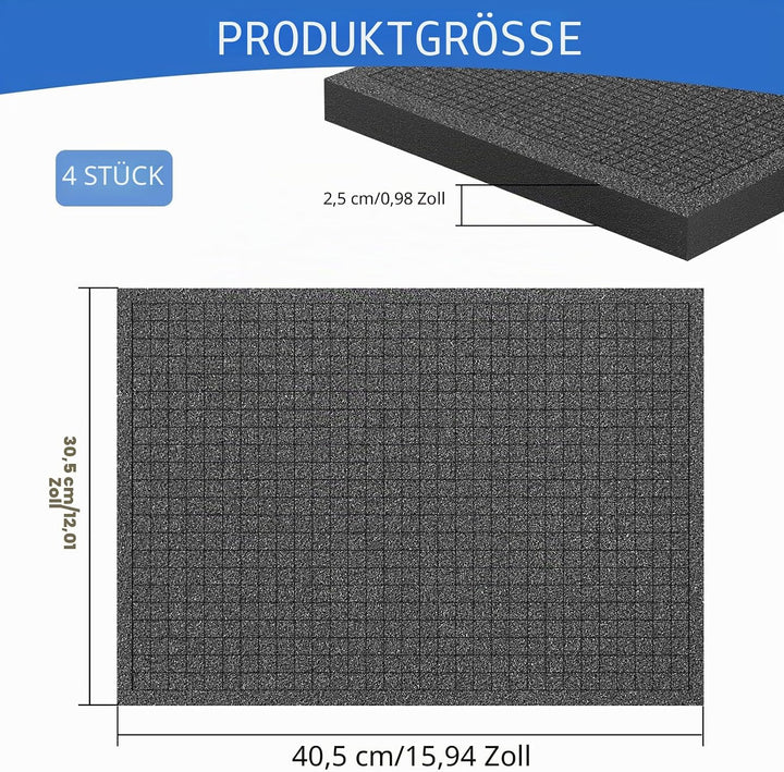 Rasterschaumstoff 400x300x25mm | 2er-Pack 50D Hochdichter Würfelschaum für Werkzeugkoffer &amp; Kamerako