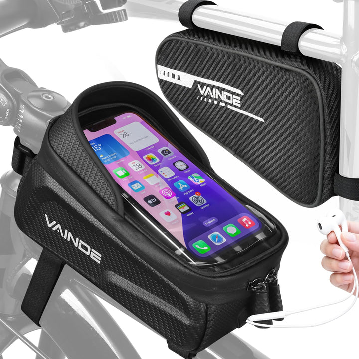 2er Set Fahrradtasche Rahmen, Rahmentasche Fahrrad, Lenkertasche Wasserabweisend Handytasche für Sma