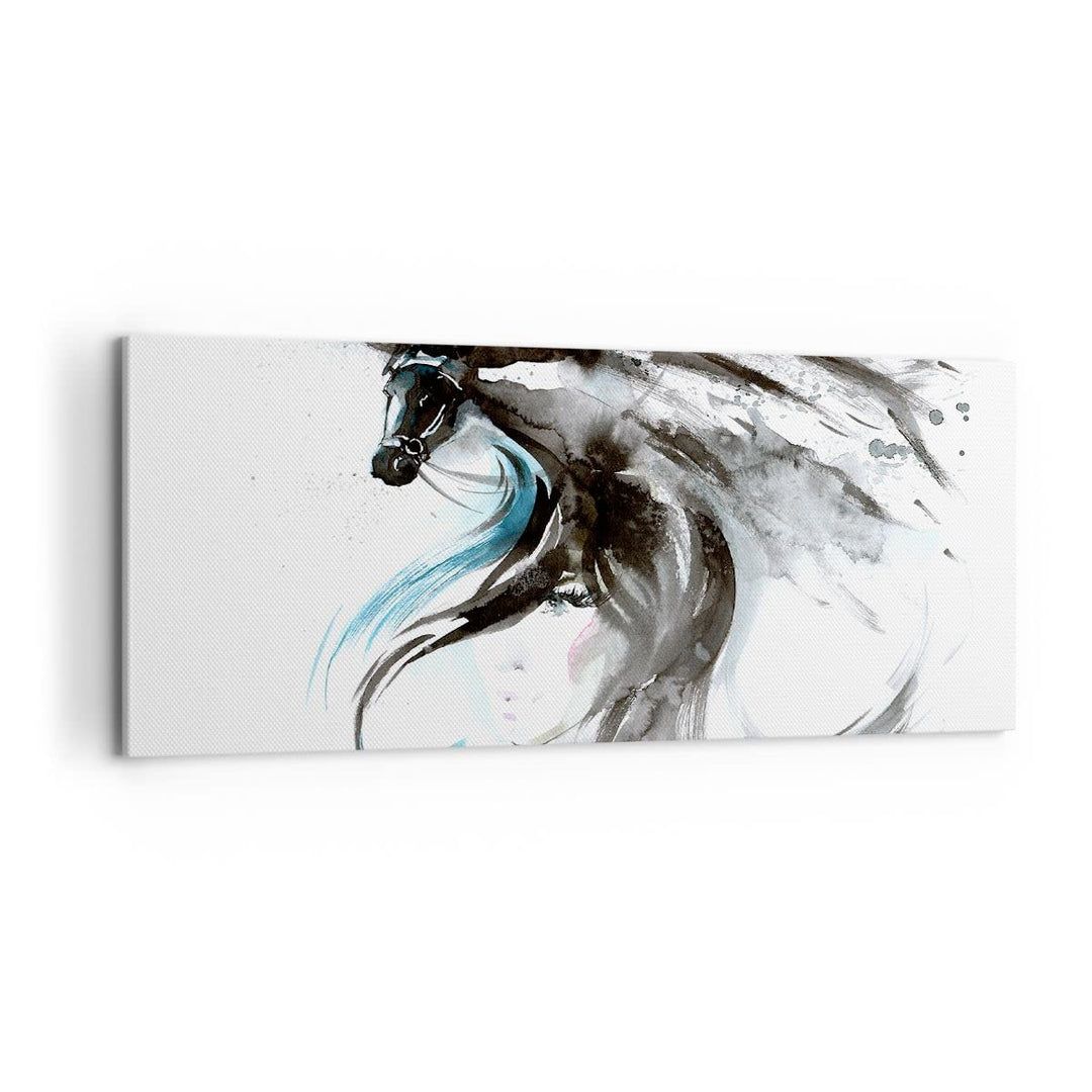 Panorama Bilder auf Leinwand 100x40cm Leinwandbild Pferd Streifen Hengst Laufen Gross Wanddeko Bild