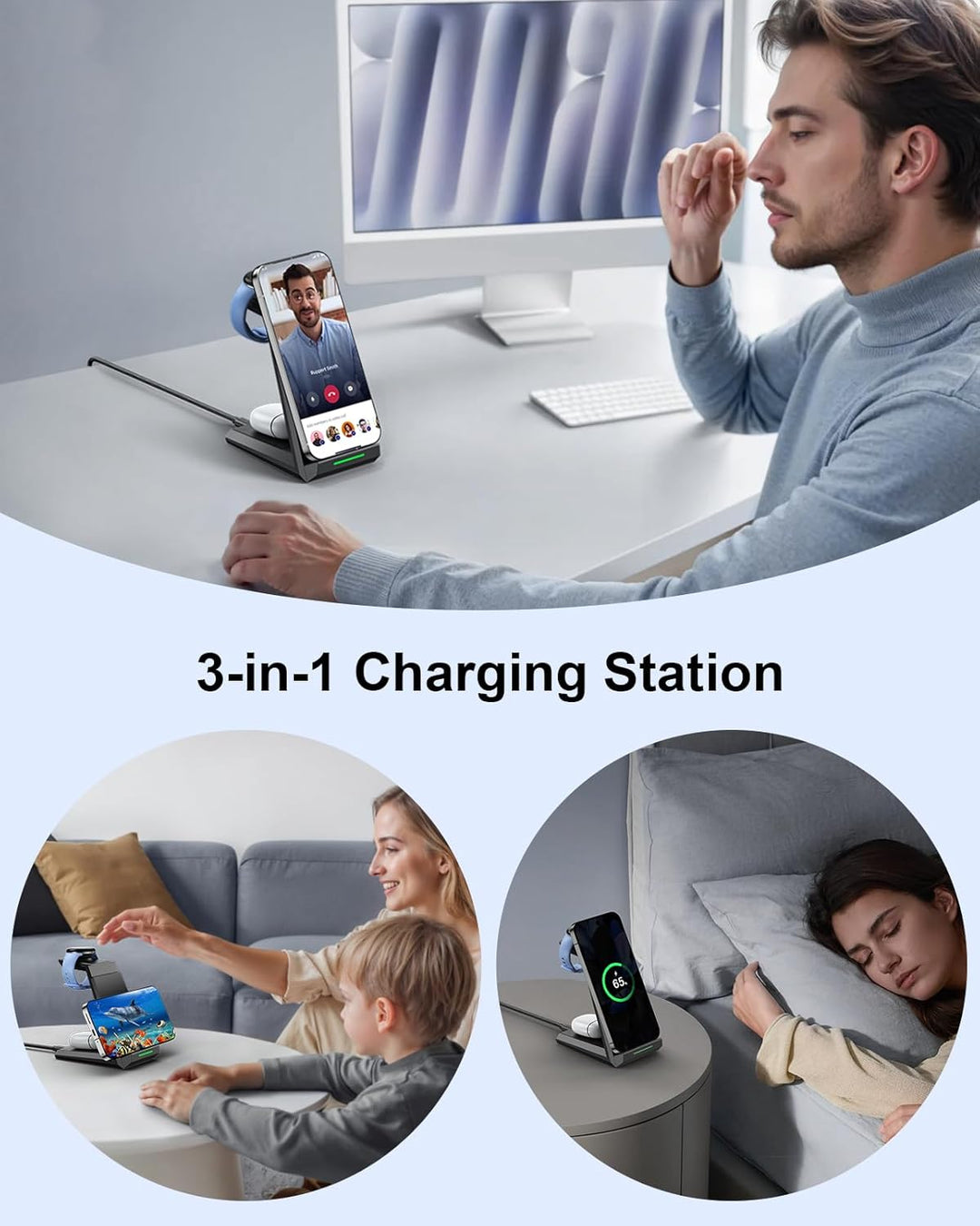 NANAMI induktive Ladestation für Google Pixel Watch 3/2/Fitbit Versa 4/3, 3 in 1 Wireless Charger fü