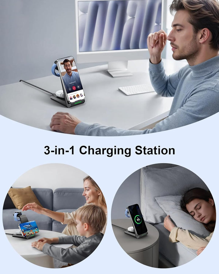 NANAMI induktive Ladestation für Google Pixel Watch 3/2/Fitbit Versa 4/3, 3 in 1 Wireless Charger fü