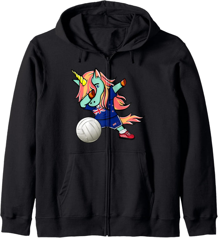 Dabbing Einhorn Neuseeland Volleyball Neuseeländische Flagge Kapuzenjacke