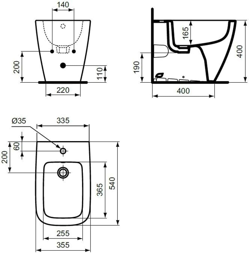 Ideal Standard - i.life B, Bidet Bodendraht, mit Hahnloch, mit Überlaufloch, grau glänzend