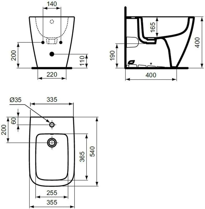 Ideal Standard - i.life B, Bidet Bodendraht, mit Hahnloch, mit Überlaufloch, grau glänzend