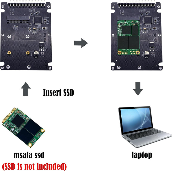 GINTOOYUN MSATA Mini PCI-E SSD auf 2,5-Zoll-IDE 44Pin-Konverterkarte mit Shell, Schwarz für Notebook