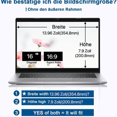 IPROKKO Laptop Sichtschutzfolie 16 Zoll, Abnehmbarer Sichtschutz Seitenverhältnis 16:9 Anti Blaulich