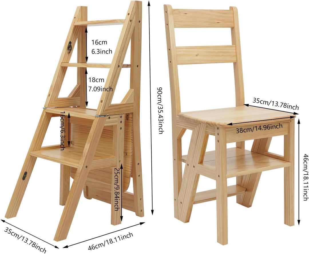 QIERF 4-Stufen Klappbarer Tritthocker 2-in-1 Holz Trittleiter und Stuhl Klappbar Holztrittleiter 100
